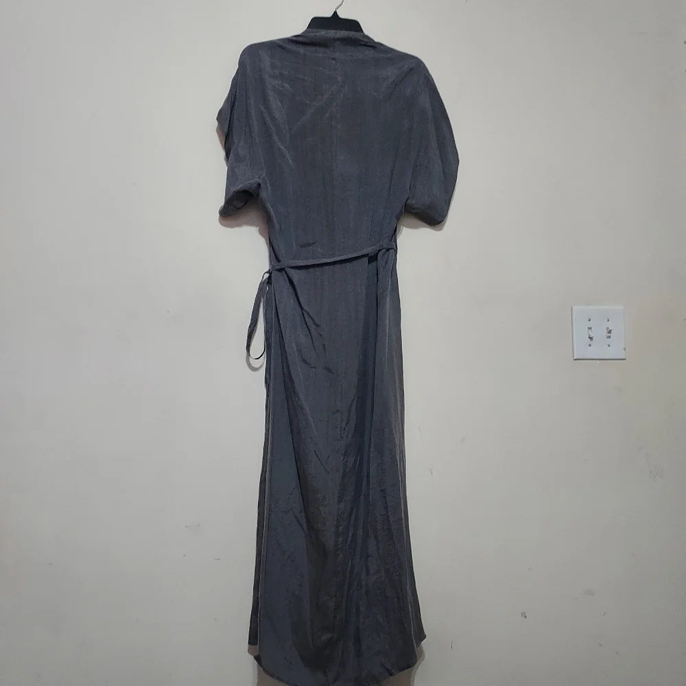 Zara Zw Collection Wrap Business Casual Midi Gray Lighweight Dress_7